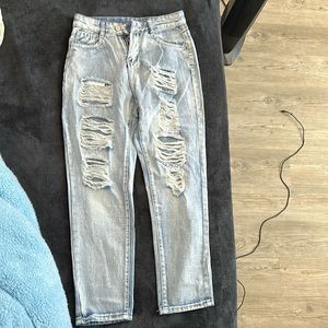 blue-white washed jeans with rips